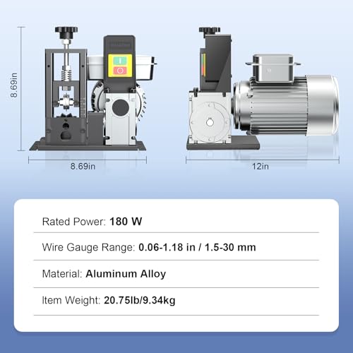180W Automatic Wire Stripper Machine, Electric Wire Stripper For 0.06-1.18"（1.5-30mm）, Wire Stripping Tool for Copper Cable Recycling, 80ft/min