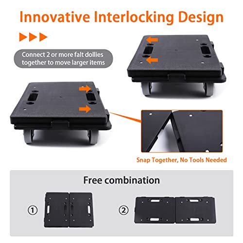 LOYAL TIGER Moving Furniture Dolly 2-Pack, Connectable 500lbs Flat Cart | 16"x11" Small Moving Dollies with 4 Wheels & 2 Ropes. Holds 250lbs Individually and Up to 500lbs When Combined.