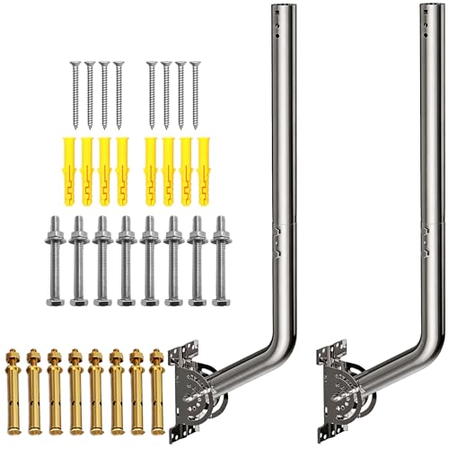 28" Heavy Duty Adjustable Antenna Wall Mount – 430 Stainless Steel J-Pole Solid Mast Bracket for Starlink (Adapter Required), TV Antennas, Weather Stations – 1.38" OD Pivot Base (2-Pack Silver) - color: 28‘’ Long Wall Mount Silver 2-Pack