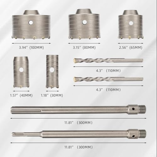 RENYU 9pcs Concrete Hole Saw Kit, SDS Plus and Max Shank