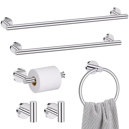 Chrome Bathroom Hardware Set, 6 Pieces Towel Bar Towel Holder Set Includes 19.68/23.6in Towel Bar, Toilet Paper Holder,Towel Ring and Towel Hook Wall Mount Bathroom Accessories Set - color: Chrome, size: 6 Pieces