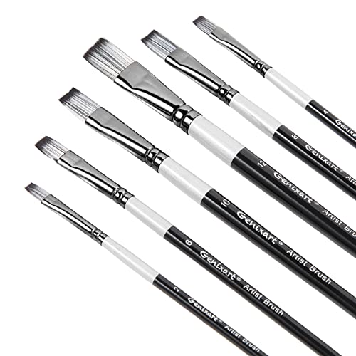 Genixart Flat Paint Brush Set – Art Paintbrushes Acrylic Oil Watercolor - size: Flat - 6 Pcs