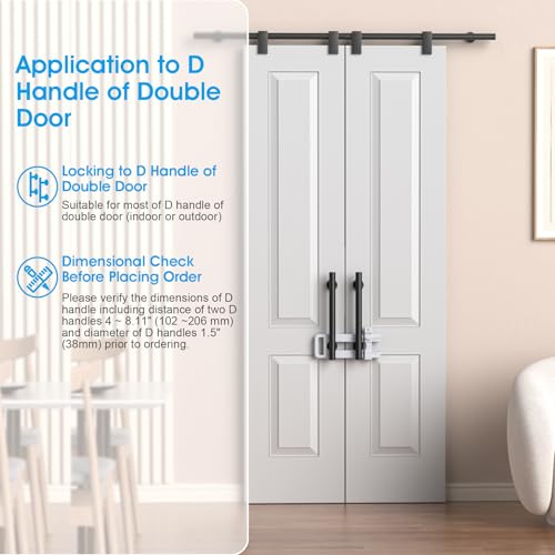 AST French Door Lock for Double Doors, Adjustable, 3 Brass Keys, Key Differ - style: Matte White with Keyed Differ