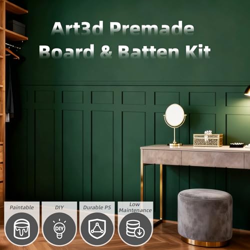 Art3d Premade Paintable Board and Batten Wainscoting Kit, 94.5 x 54 in - color: Log Color, size: 94.5 x 54 in