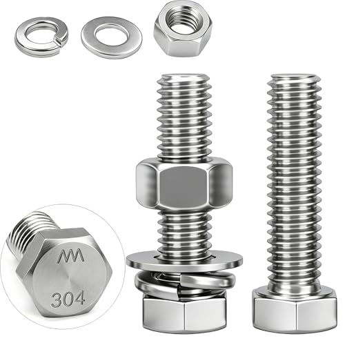 10 Sets 3/8-16x1-1/2 Bolt and Nut Set, Flat & Lock Washers Included,40PCS | 304 Stainless Steel 3/8-16 Bolt, Precision Fasteners Mechanical Assembly Equipment Repair & DIY - size: 3/8-16x1-1/2" 10sets