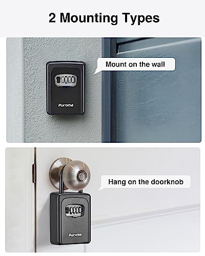 Puroma Key Lock Box Large with Code Lockbox Outdoor Wall Mount 1 Black - color: Pure Black