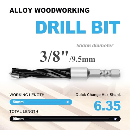 2-Pack 3/8 Inch Forstner Drill Bit Carbide Tipped Woodworking Hinge Cutter - size: 3/8 in