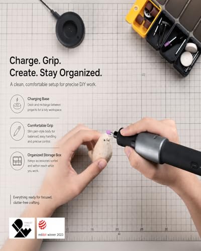 HOTO Cordless Rotary Tool Kit with 94 Accessories, Strong Motor, 25000RPM 5 Variable Speed Powerful Engraving Pen, LED Light, Ideal for 3D Printing Sanding, Carving, Polishing, Drilling, DIY Crafts
