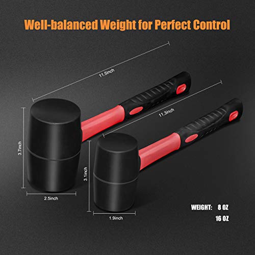 Fiberglass Handle Rubber Mallet Hammer Set without Damage,2 Packs