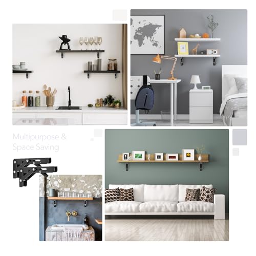 Ravinte Matte Black Folding Shelf Brackets, 6 Inch, 2 Pack - size: 6 Inch