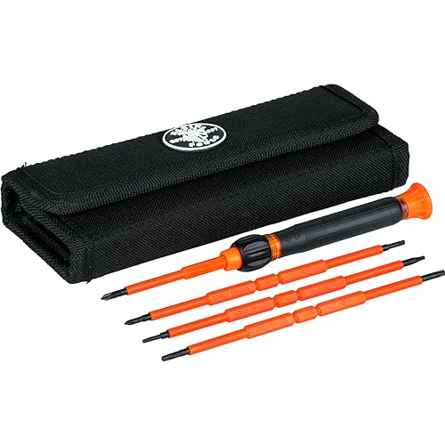 Klein Tools 32584INSR Precision 8-in-1 Screwdriver Set with Case, 1000V Rated Insulated Set with Phillips, Slotted and Tamperproof TORX Bits - style: 8-in-1 Precision