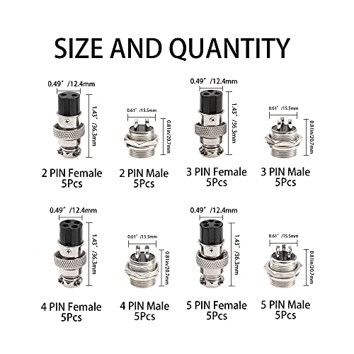 40Pcs Thread Male Female Panel Metal Aviation Wire Connector Plug Assortment Kit, 2/3/4/5 Pin GX16