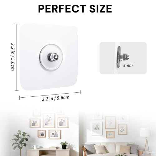 25 Pcs Picture Hangers without Nails, 20 Ibs Load Heavy Duty Self Picture Hanging Hooks for Hanging, Waterproof Adhesive Picture Hooks for Bathroom Kitchen, Transparent Sticky Hooks for Frames - size: 8mm