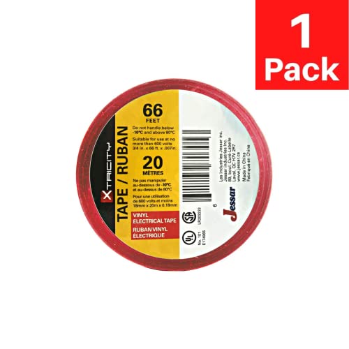Xtricity Vinyl Red Electrical Tape 3/4" x 66 Ft for Electrical Insulation - color: Red, size: 1 Pack