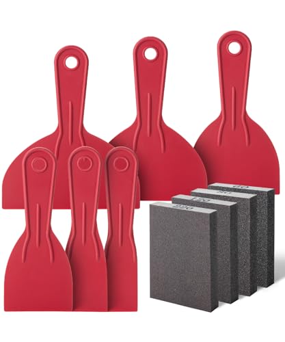 Bates- Putty Knife Set with Sanding Sponge, 10 pcs, Plastic Paint Scraper, Sandpaper Block, Putty Knives, Sandpaper Block Sander, Spackle Tool, Plastic Putty Knife Set
