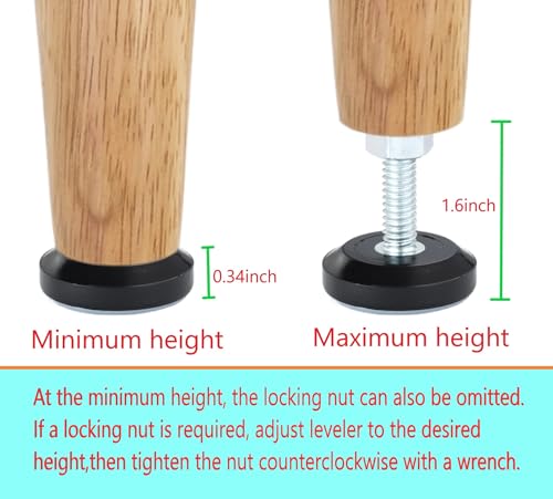 Furniture Levelers- Adjustable PTFE(Teflon) -Bottomed Pads,Table, Chair Leveling Glides, Legs-Pack of 16 with nut Inserts-Helps Furniture Slide Glides- Hardwood Floor Protectors- Leveling feet（T16）