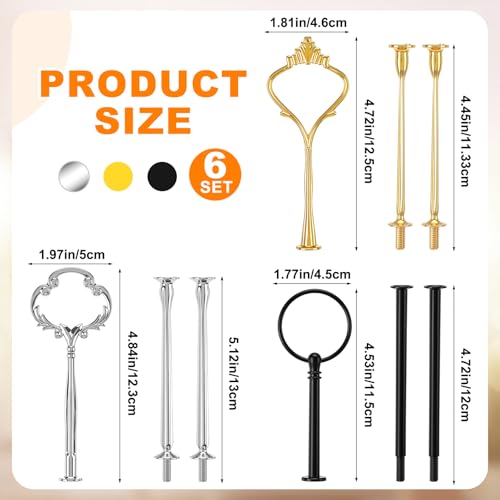 Patelai 6 Sets 3 Tier Cake Stand Hardware Tiered Tray Plate Hardware Kit Heavy Metal Cake Fruit Food Plate Stand Fitting Stacking Kit for Serving Dessert Cupcake Dish Food (Cute,Black,Silver,Gold) - color: Black, Silver, Gold, size: Cute