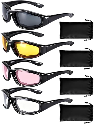 4 Pair Motorcycle Glasses Riding Glasses UV Protection Windproof And Dustproof Motorcycle Foam Cushion Goggles - color: Gray + Yellow + Clear + Pink