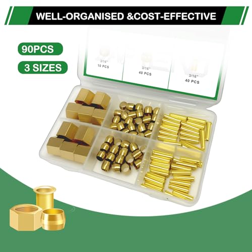 90pcs 3/16" Brass Compression Sleeves Ferrules Inserts Nuts Kit - color: 90PCS 3/16"