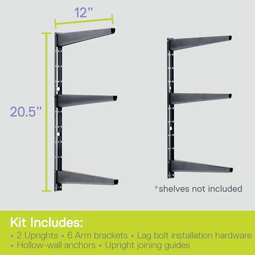 Minimalistic Black Shelf Brackets by Delta Cycle, Set of 6 Fully Adjustable 12-inch Heavy Duty Shelf Brackets, Holds Up to 480 lbs, Modern Shelf Bracket for Wood Shelves - style: 12" Black 3-Tier Heavy Duty Rack
