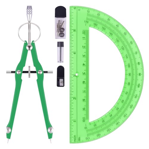 Unjoo Compass and Protractor Set, Math Compass for Geometry (Green) - color: Green