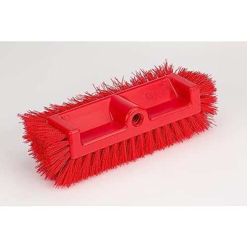SPARTA Multi-Level Tile Scrub Brush 12" Wide Brush Head, Heavy-Duty Tile Cleaning Brush with End Bristles for Commercial Tiles, Tubs and Floor, Plastic, 12 Inches, Red - color: Red
