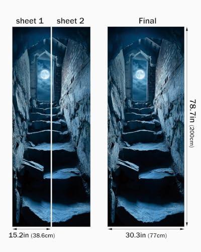 FLFK Door Decal Sticker Stone Staircase Moonlit 30.3"x78.7" - color: Mt6039, size: 30.3"x78.7"