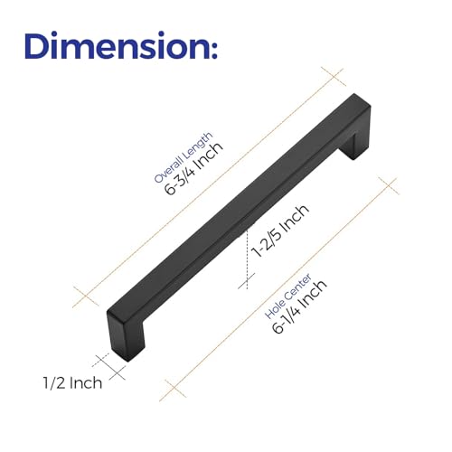 Ravinte Matte Black Cabinet Handles Square Pulls 6-1/4 Inch 30 Pack | Stainless Steel, Square Bar Grip, Drawer Pulls, Kitchen Cabinet Hardware, For Cupboards, Drawers, Dressers, Cabinets - color: Matte Black