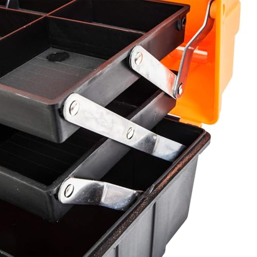 Jack Boss 17 Inch 3-Tier Portable Plastic Tool Box – Multi-Function Organizer, Black/Orange - size: 17Inch
