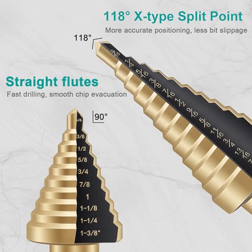 Step Drill Bit Set 5Pcs, HSS Step Drill Bits 50 Sizes - style: 5PC