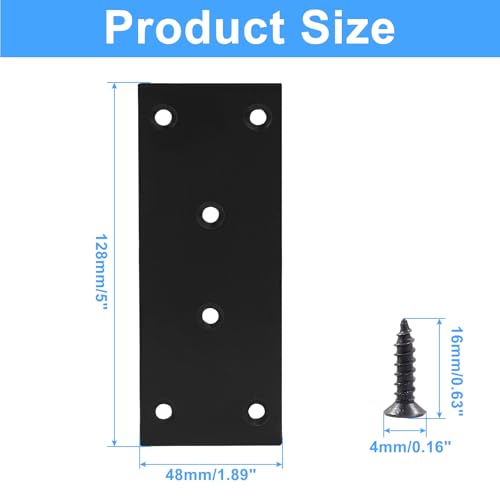 Bonsicoky 4 Pcs Flat Straight Brace Brackets, Black, 5" x 2" - size: 5" x 2" - 4 PCS, style: Black
