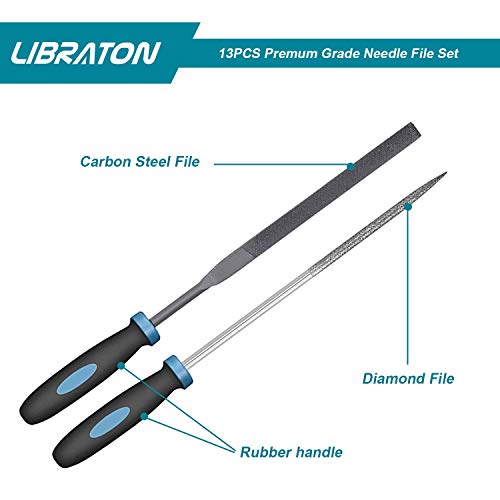 LIBRATON 13PCS Small Needle Files Set, 6 Carbon Steel & 6 Diamond File Set - style: Needle File-13PCS