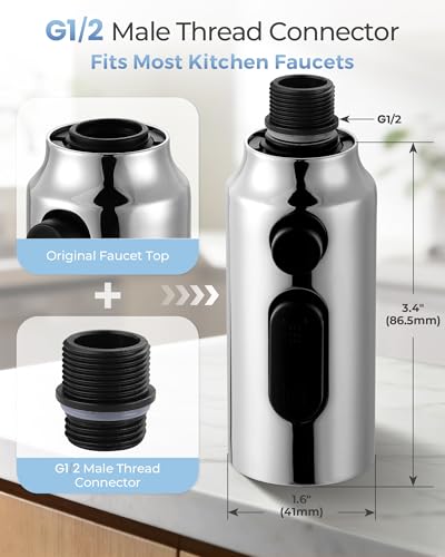 Pull Down Faucet Sprayer Head Replacement, Chrome 3 Function Pull Out Spray Head Nozzle with 9 Adapters for Kitchen Sink Faucet, American Standard for Moen Kohler Delta G1/2 Male Connector - color: Chrome