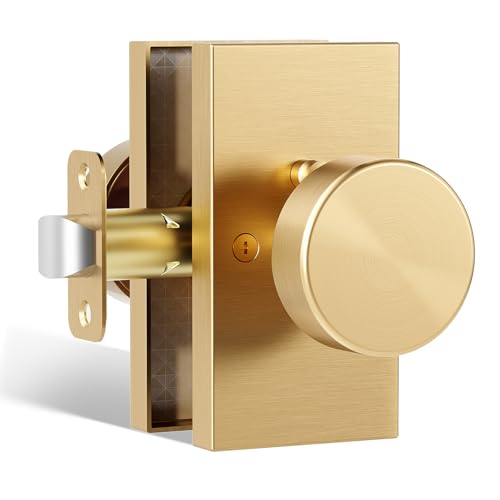 Satin Brass Gold Door Knobs Privacy Door Knobs Interior with Lock - color: Brushed Brass
