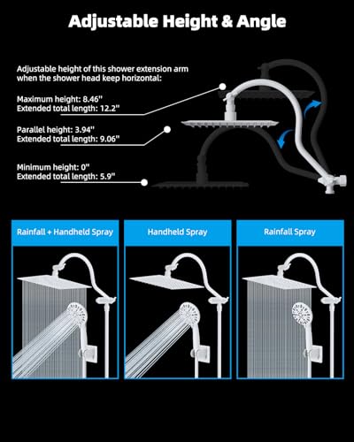 Hibbent All Metal High Pressure Rainfall 10'' Shower Head with Handheld - color: White, style: Square 10''