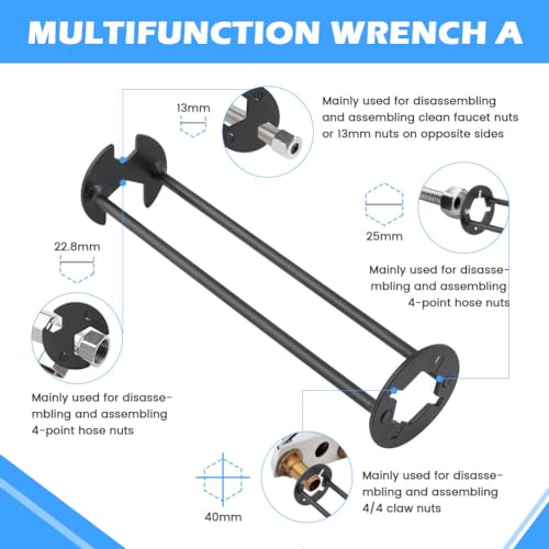 NINEFOX 2 Pcs Multifunctional Sink Wrench, Multifunctional Basin Wrench, 7-Type Sink Wrenchs Faucet Tool, Washbasin Wrenchs Set, for Kitchen Bathroom Tight Spaces