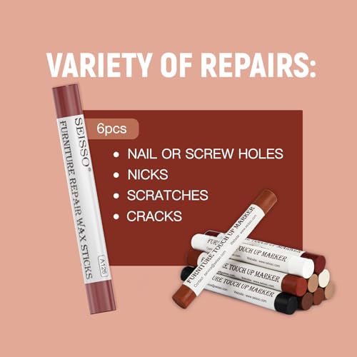 SEISSO Furniture Repair Crayon, 6 Pcs - Wood Filler Sticks, Scratch Repair Wax, Furniture Marking Repair - Scratch, Hole, Table, Wood Floor, Guitar, Covering, Instrument Fill Sticks-Cherry Wood - color: Cherry Wood 6pcs