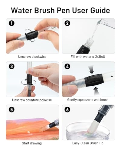 JusArt Water Brush Pens 12-Pack Leak-Proof Refillable Watercolor Pens - color: 12 Pcs Black