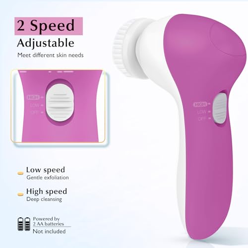 COSLUS Facial Cleansing Brush Face Scrubber, 2-in-1 Rotating Design - color: Bright Rose