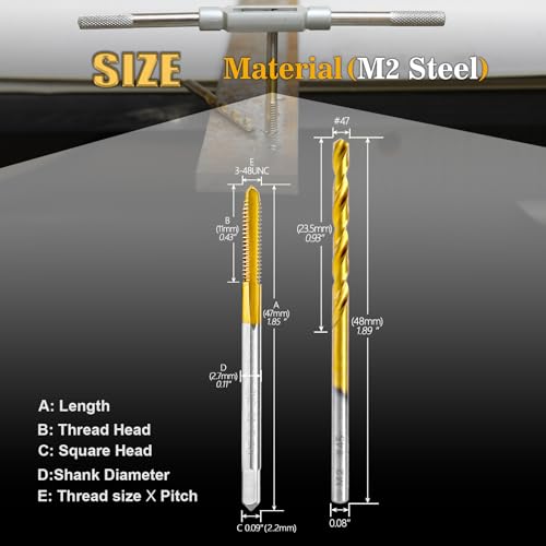 3-48 UNC Tap and #47 Drill Bit Set,M2 HSS Threading Drill and Tap Set - size: 3-48 UNC Tap & #47 Drill