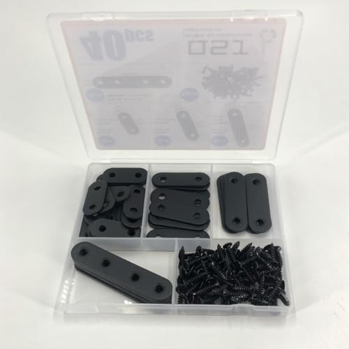 QSJ 40 Pack Black Corner Braces Flat Bracket Set 1.42/1.81/2.2/3inch Stainless Steel Metal Plate for Wood - size: 40Pcs Bracket Set (Strip-1.42/1.81/2.2/3'')