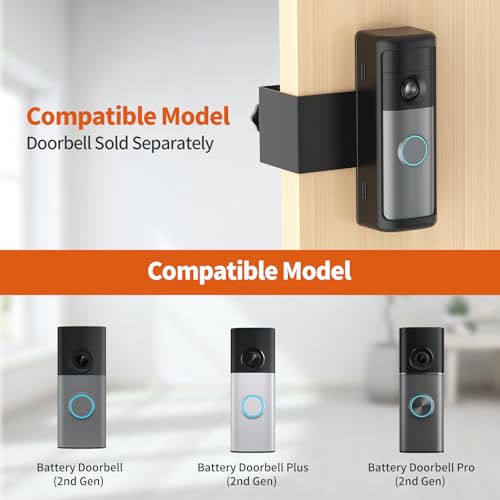 No-Drill R-ing Doorbell Mount with Rain Cover, Anti-Theft Door Bracket Compatible with Ring/Other Battery Doorbell/Plus/Pro(2026 Newest Model),Quick Install Doorbell Camera Holder for Rental Apartment - style: 2026 battery doorbell 2nd