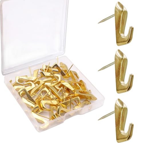 Push Pin Picture Hooks, Push Pin Hangers, Decorative Push Pins for Wall Hanging, Thumb Tacks for Hanging, Bulletin Board Hooks - style: Gold
