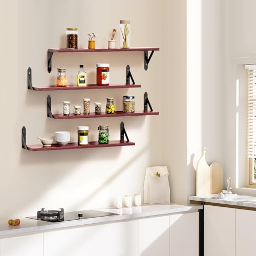 ROMGUAR CRAFT Wood Wall Floating Shelves Set of 4, 23.6" x 6" - Red - color: Red, size: 23.6" x 6"