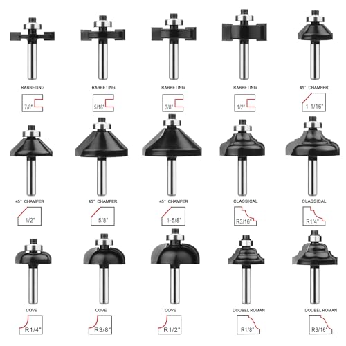 Router Bits 1/4 Inch Shank 50 Pieces, Tungsten Carbide 1/4" Router Bit Set, for Professional and Beginners Carpenter - size: 50 Pcs, 1/4" Shank