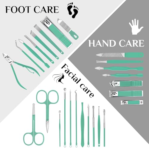 MINKINH 26-Piece Travel Manicure Set, Portable Nail Kit for Men and Women - color: Green