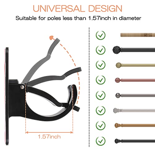 CIEMGNZOC 6-Pack Curtain Bracket Holders, Universal Self-Adhesive Wall Mounts, Fits 0.6'' to 1.5'' Rods, Black - color: 6 Pcs Black