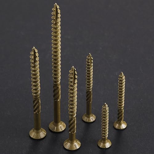 Wensilon #10 * 2-1/4" Deck Screws, (180pcs) 2 lbs.Exterior Wood Screws, Rust Resistant epoxy Coated, Bronze, T25 Star Bit - color: Yellow, size: 10*2-1/4