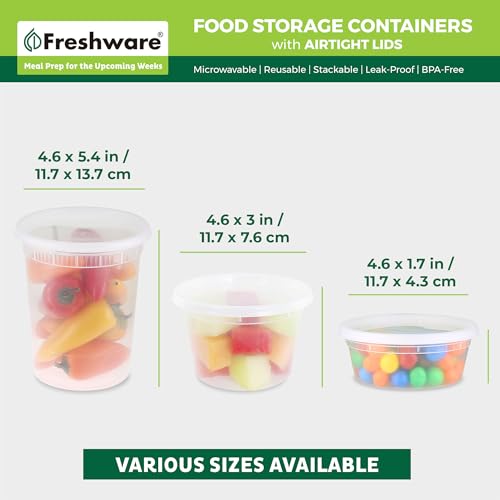 Freshware [60 Count] 8, 16, 32 oz, 20 sets each size Food Storage Containers with Lids,Plastic Deli Containers, Meal Prep Containers, Microwave and Freezer Safe,Stackable, Leakproof, BPA Free, Clear - color: Clear, size: 8, 16, 32 oz - 60 Set