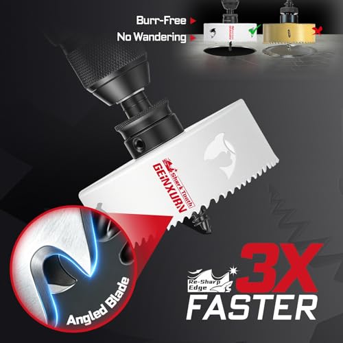 Geinxurn 4-1/2 Inch(114mm) Hole Saw, 1PC HSS Bi-Metal Hole Saw Kit with Shark Tooth Hole Cutter for Wood,Drywall, PVC Boards and Thin Metal - color: 1 PCS 4-1/2"